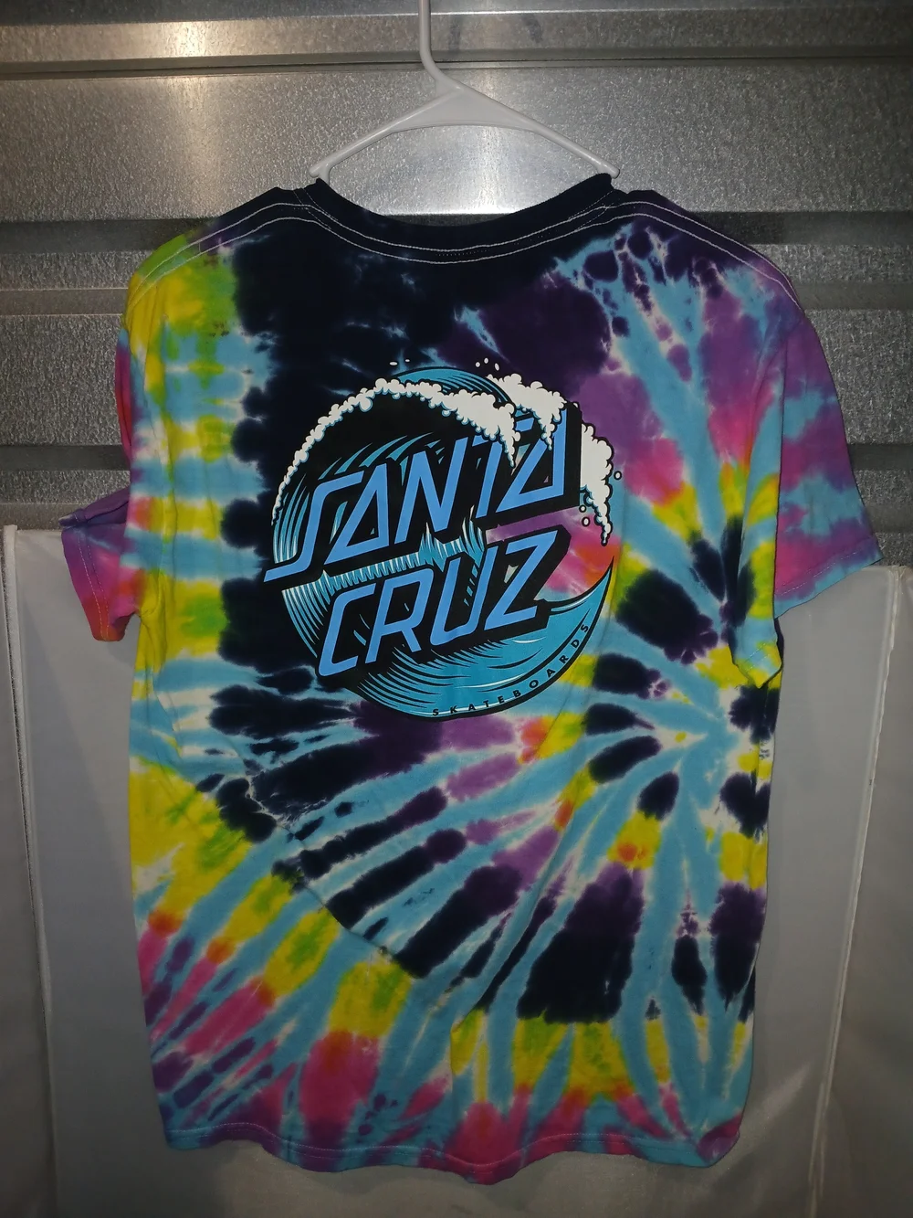 Santa Cruz Wave Dot Multi Color Spiral Tie Dye Graphic T-Shirt Size M Skatewear